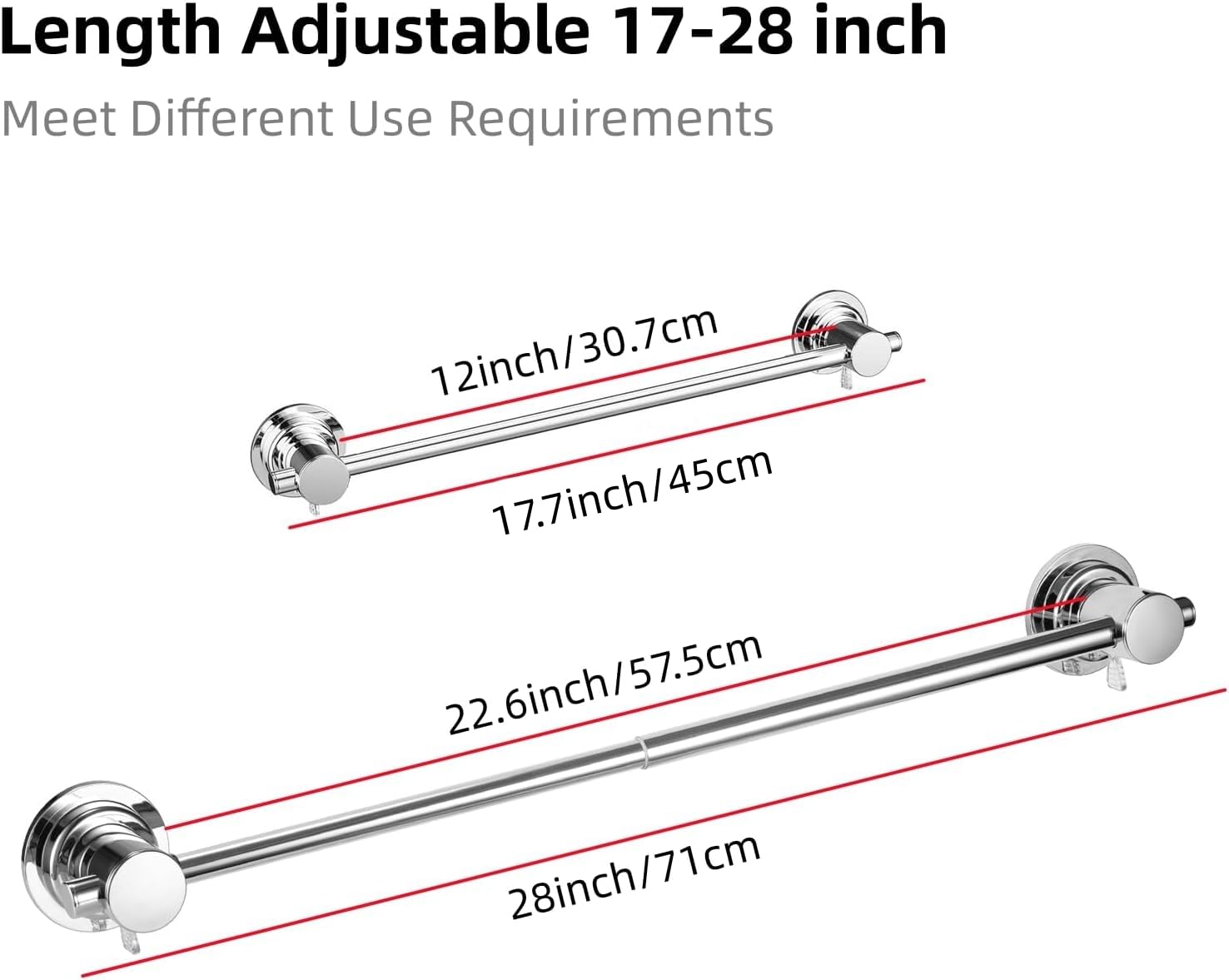 Jiepai Extendable 18-30 Inch Suction Cup Towel Bar,Bath Shower Towel Holder Shower Door Adhesive Towel Bar Suction Towel Rack (S